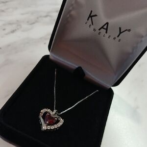 VALENTINE'S DAY Heart Necklace Lab-Created Ruby Set In Sterling Silver